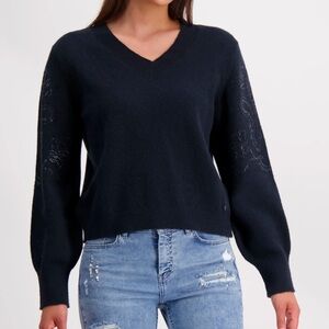 Lauren Ralph Lauren Silk Cashmere Beaded Black V-Neck Sweater Women's Size Large